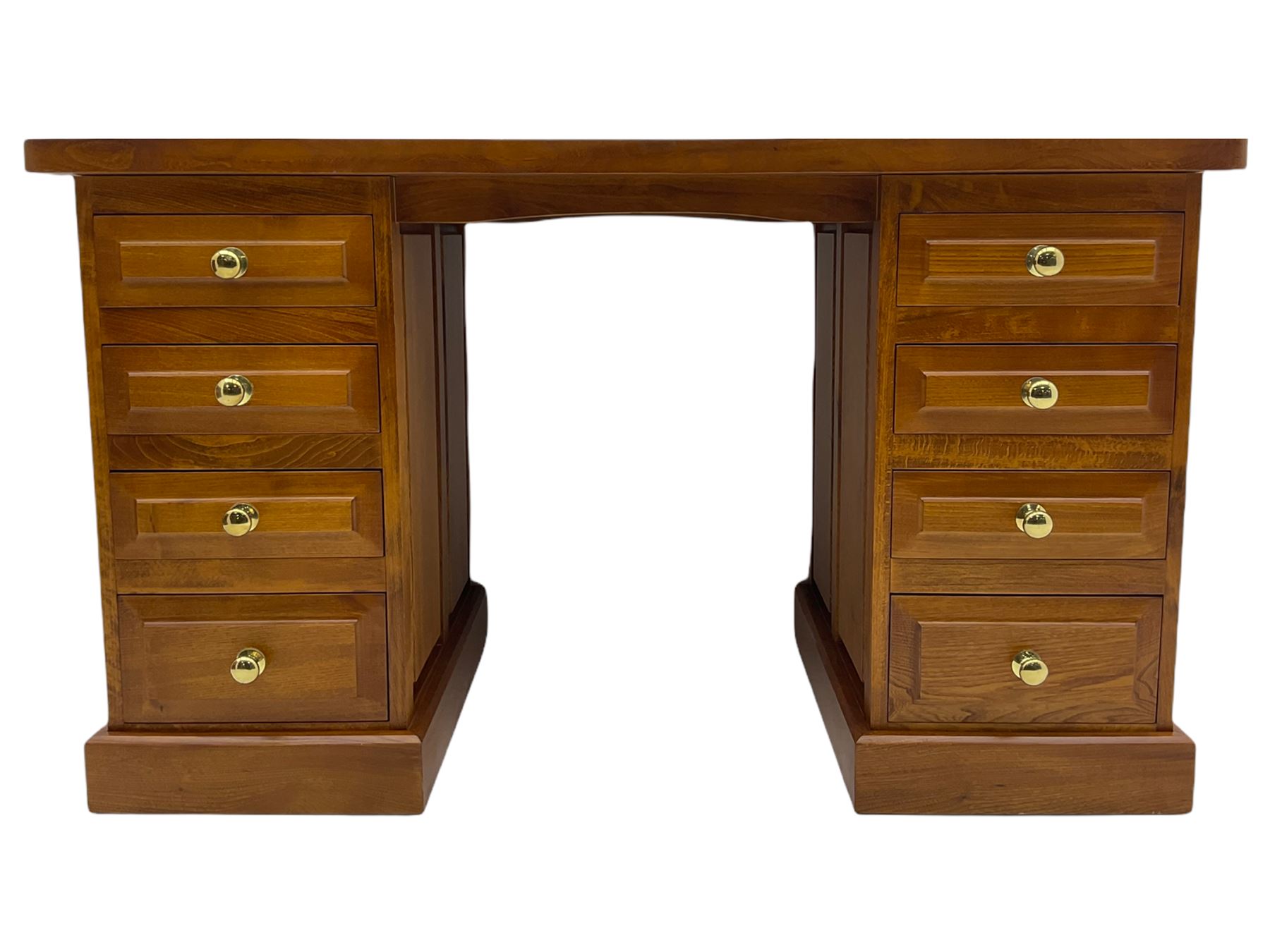 Sam Cryer ‘Cryercraft’ - solid elm twin pedestal desk, waved rectangular top, fitted with eight drawers, on plinth base