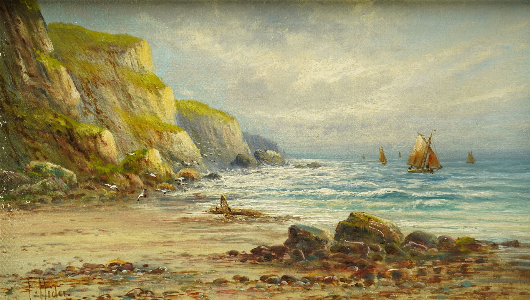 Frank Hider (British 1861-1933): 'A Breezy Day on the South Coast', oil on canvas signed, titled verso 29cm x 49cm