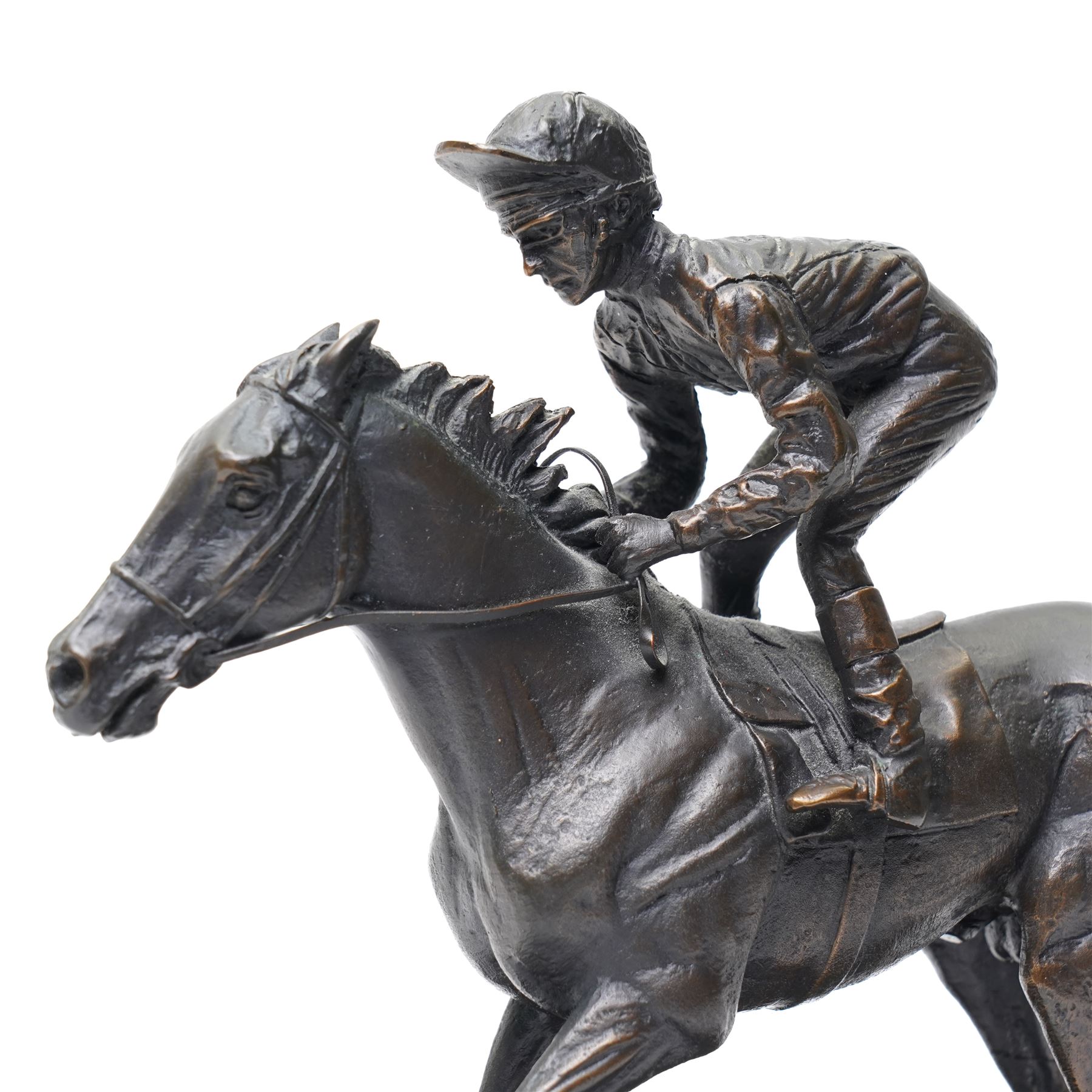 David Cornell (British 1935-): 'Champion Finish', cast bronze equestrian figure of Lester Piggott riding Nijinsky, dated 1985, H19cm