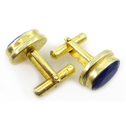  Pair of silver-gilt faceted sapphire cuff-links, stamped 925  