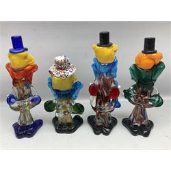 Large quantity of Murano glass clowns, to include two figural ashtrays and one bowl, in two boxes