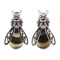  Pair of silver amber bee stud earrings  