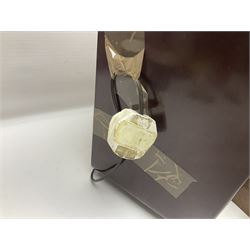 Early 20th century burr walnut tea caddy, Art Deco wooden box, wicker basket with bottle holders and a 1950s Stella radiogram