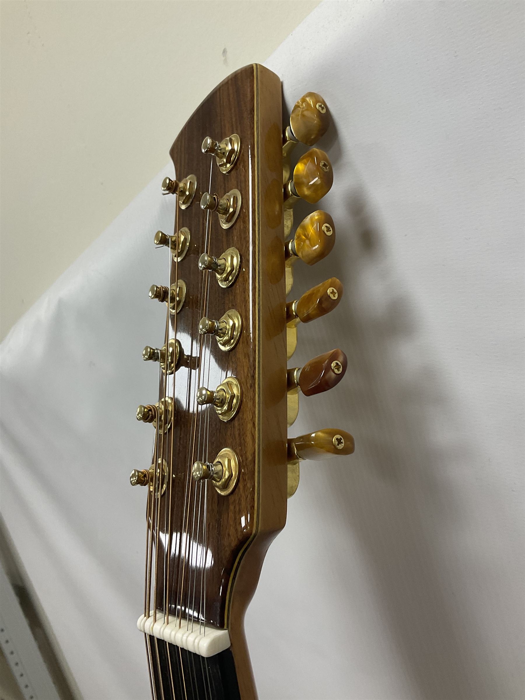 Brazilian Giannini Craviola twelve string acoustic guitar, with Fishman Premium Blend onboard pickup, in fitted hard case 