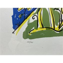 Javier Mariscal (Spanish 1950-): Cobi in Barcelona, set of three limited edition serigraphs embossed with signature and numbered 568, 500 and 581/700 in pencil max 50cm x 60cm 
Notes: Commissioned by SEAT in 1989 on the occasion of the Barcelona 1992 Olympic Games.