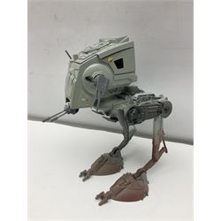 Star Wars - four space/land vehicles comprising Millenium Falcon with hinged top and figures; TIE Fighter; X-Wing Fighter with pilot; and AT-ST 'Chicken Walker' transporter; all unboxed (4)