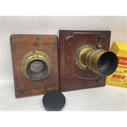 Selection of Brass Camera Lenses, to include Ross London lens 8 1/2 x 6 1/2, Beck Symmetrical lens, etc together with lens holders 