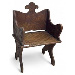 Late 20th century mahogany open armchair, with shaped backrest pierced and carved with flo...