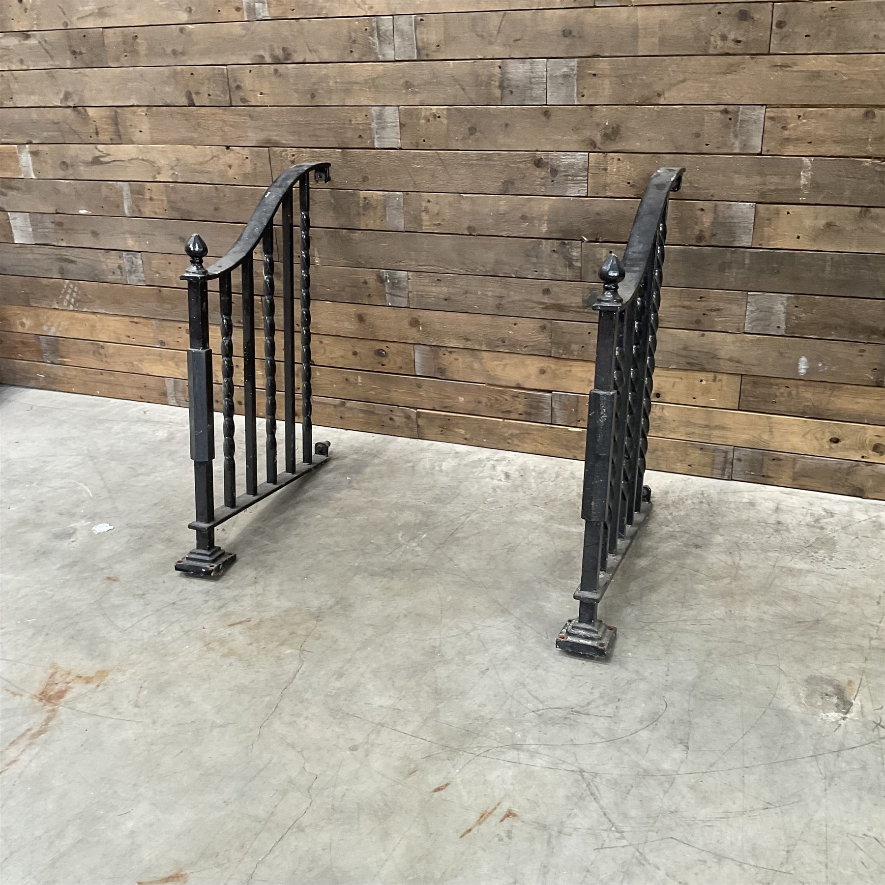 Set of wrought cast iron handrails in a black finish,