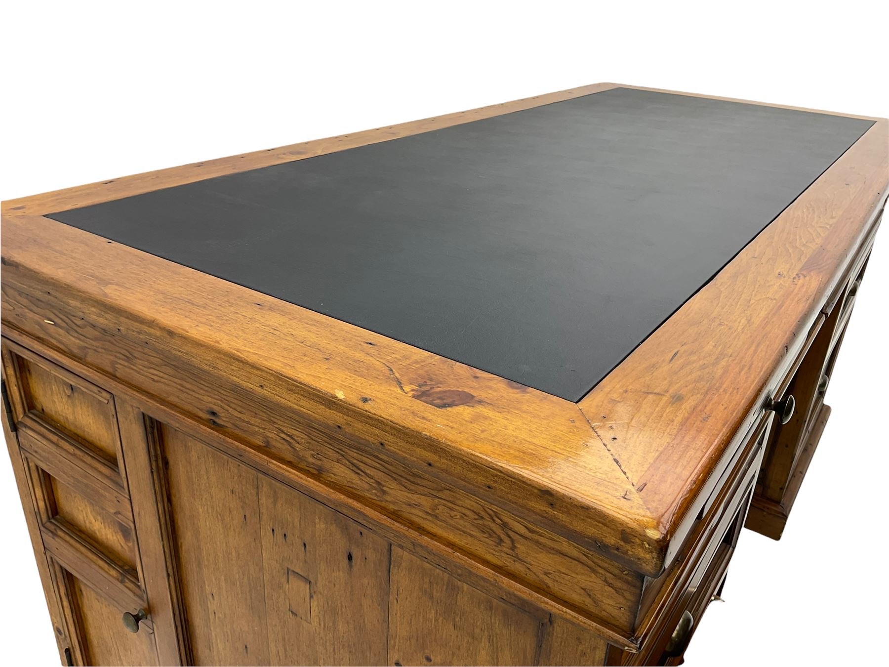 Barker & Stonehouse - Villiers reclaimed eastern pine twin pedestal desk, faux leather inset top