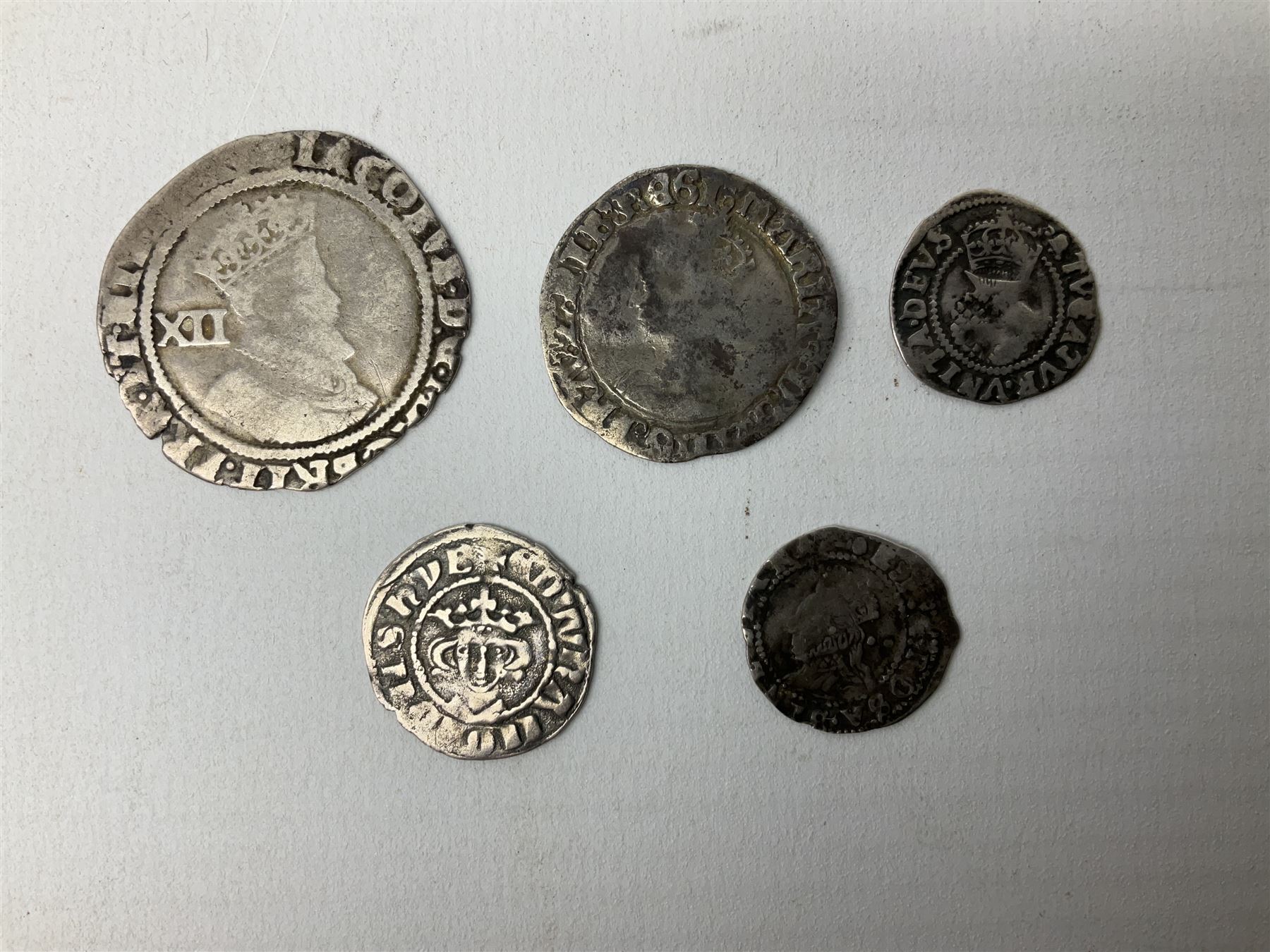 Queen Victoria 1861 penny, 1876 sixpence coin, five early silver coins including Elizabeth I etc