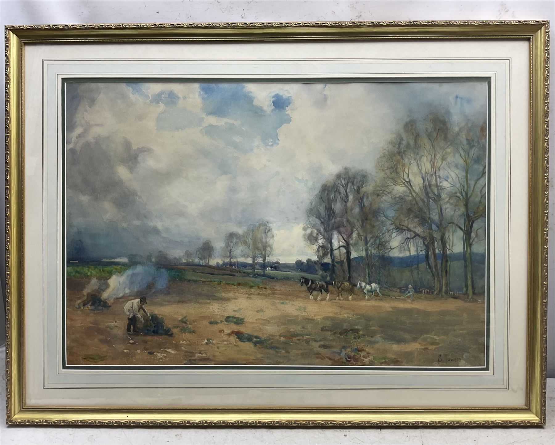 Samuel Towers (British 1862-1943): Horses Working the Field, watercolour signed 48cm x 72cm 
