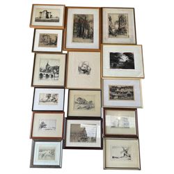 Collection of etchings, artists including Alfred Blundell, Hedley Fitton, William Walcot, Norman James, Oliver Hall, Francis Sydney Unwin, Mortimer Menpes, William P Robins, Piers Browne, etc, together with a Bernard Dunstan lithograph (15)