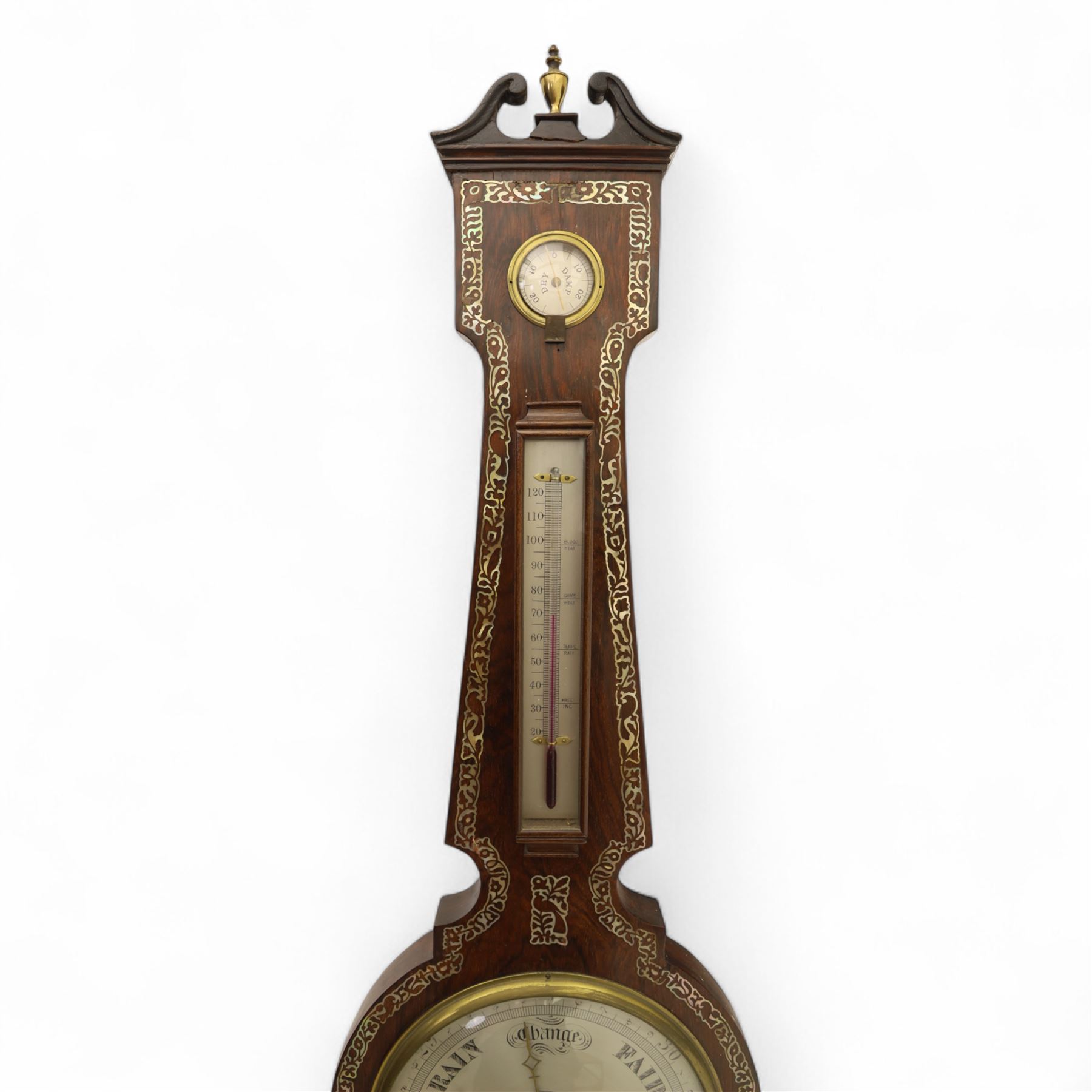 English-mid 19th Century four-glass rosewood wheel barometer c1850, with a 10