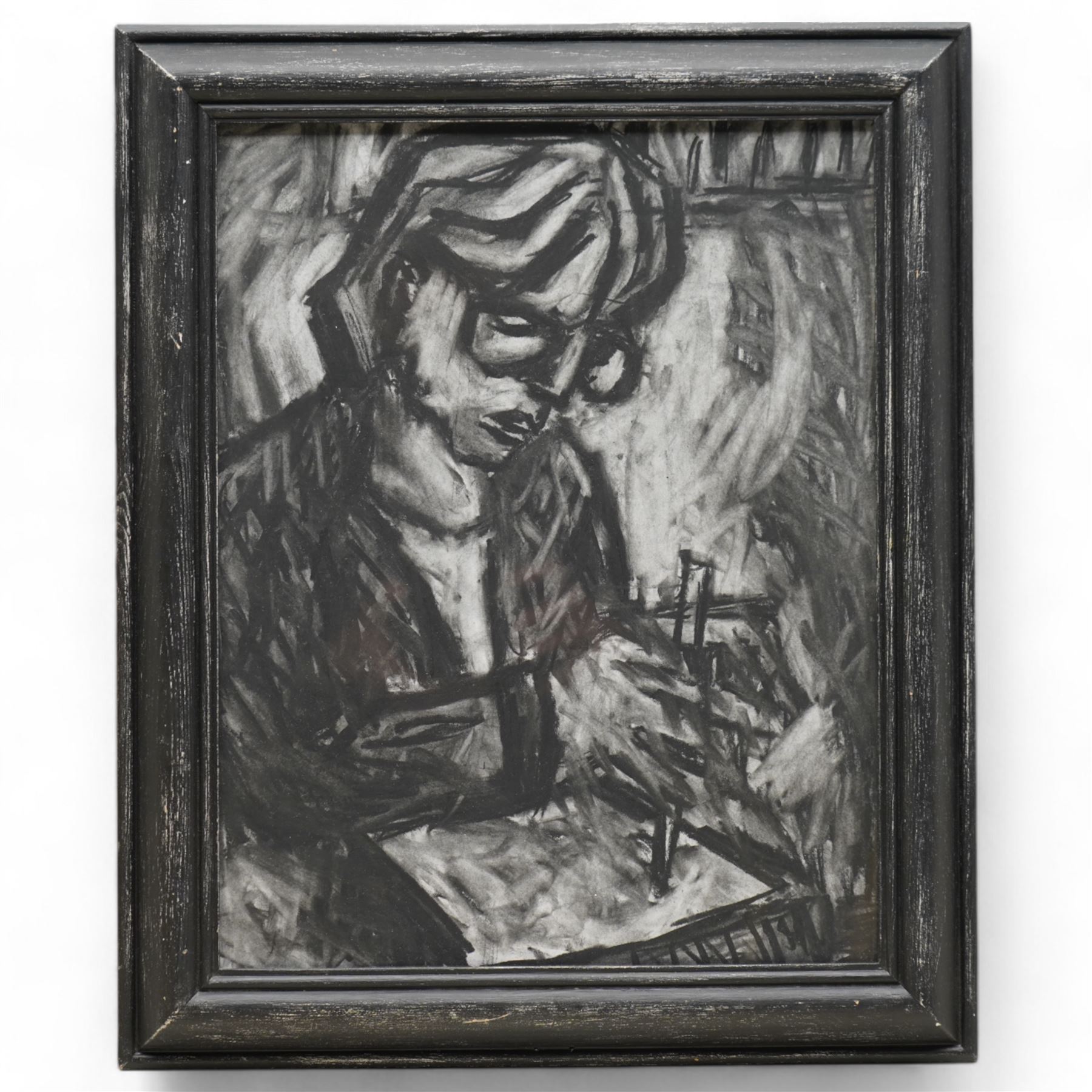 Barry De More (Yorkshire 1948-2023): 'Sculptor with Chisel' and 'Sculptor with Mallet', pair charcoal signed and titled verso 38cm x 35cm (2)
Notes: Acclaimed as one of the North's greatest expressionist artists, Barry De More (1948-2023) used a heavy impasto style to transfer his love of Yorkshire landscapes, townscapes and people to canvas. His work sits comfortably in the company of work by Kossoff and Auerbach, selling to collectors in the UK and overseas. De More's work can be found in the permanent collection of work by Northern Artists at Dean Clough, one of the UK's largest contemporary art galleries.