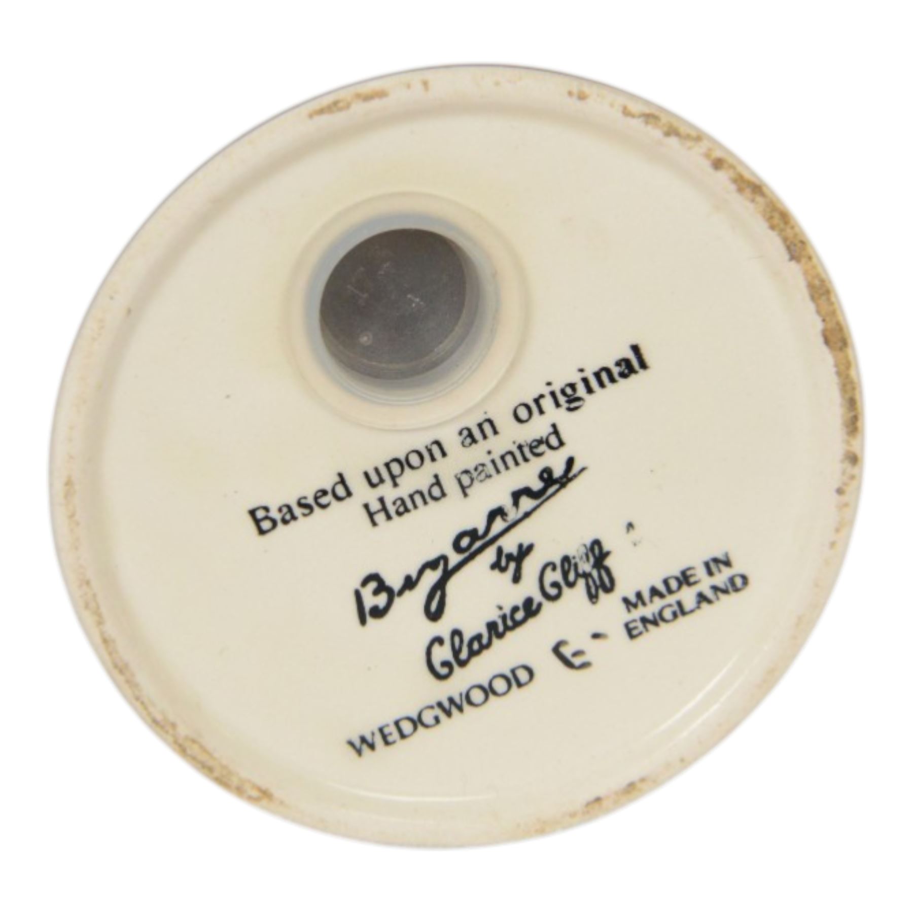 Wedgwood Bizarre by Clarice Cliff, four Conical Sugar shakers, comprising May Avenue, Trees and House, Sliced Circle and Orange Roof Cottage, all with certificates and boxes 