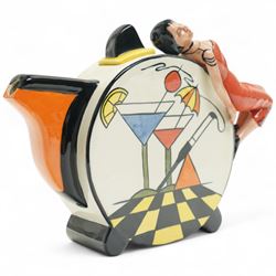 Lorna Bailey limited edition Cocktails teapot, the handle formed as a reclining lady in high relief, marked and signed, numbered 44/350, H19cm