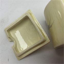 Clarice Cliff Bizarre for Wilkinson Ltd, Bon Jour shape preserve pot with cover, in Rhodanthe pattern, with printed mark beneath, H10.4cm