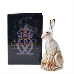 Royal Crown Derby 'Midsummer Hare' paperweight, with gold stopper, boxed, H17cm 
