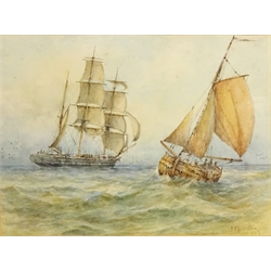  Fishing Boats off Shore, watercolour signed by John Taylor Allerston (British 1828-1914) and dated 1893, 25cm x 34cm  