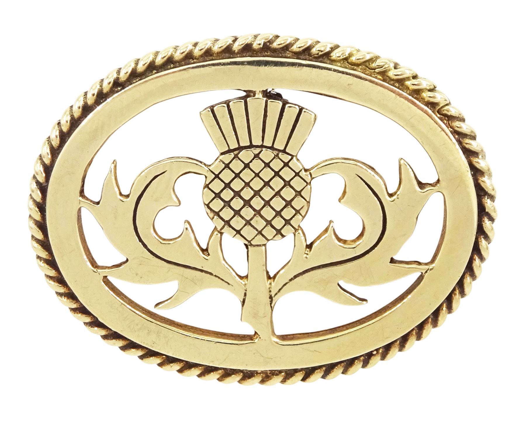 9ct gold Scottish thistle design brooch by Ortak Silvercraft, Edinburgh 1979