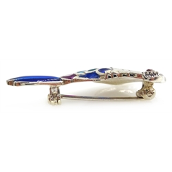 Silver and enamel plique-a-jour bird brooch stamped 925