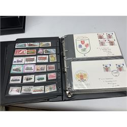 Stamps including first day covers, Royal Mail PHQ cards, Australia, Germany, Canada, Cyprus, Ceylon, Falkland Islands, France etc, housed in various albums, in one box