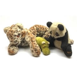 Three Merrythought Teddy Bears to include a Merrythought Leopard cub pyjama case, Panda and Hippo (3)