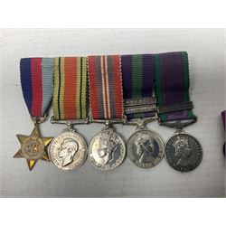 Three miniature groups of five medals - OBE Military group with WW1 trio and Italy Order of Saints Maurice & Lazarus Knights Cross; MBE Military group with WW2 trio and Territorial Efficiency Decoration; and WW2 trio, General Service Medal 1918-62 with Brunei and Arabian Peninsula clasps and GSM 1962 with Borneo clasp; all with ribbons on pinned wearing bars (3)