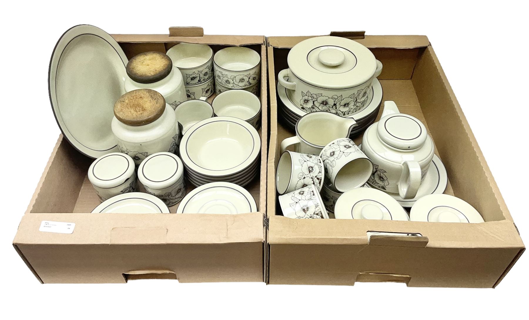 Quantity of Hornsea 'Cornrose' pattern tea and dinner wares, to include teapot, lidded twin handled tureen, storage jars, bowls, dinner plates etc