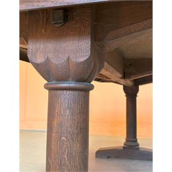 Late 19th century oak refectory table, the rectangular top with chamfered edge above a moulded frieze, raised on columnar supports above splayed base. H81cm, 213cm x 72cm.  - COLLECTION BY APPOINTMENT FROM: The White House, Thirsk Road, Easingwold, York, YO61 3NF - CALL 01723 507111 TO ARRANGE