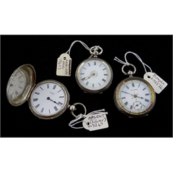  Silver Swiss pair cased silver ladies pocket watch by Piquerez Geneve engraved front and back, a Swiss silver and enamel ladies pocket watch signed Triomphe with all-over engraved decoration, a Victorian ladies watch London 1883  -all key wound (3)  