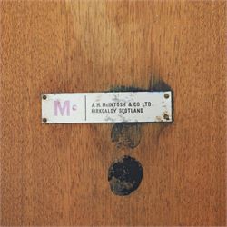 A H McIntosh & Co of Kirkcaldy - teak circular top with moulded edge enclosing butterfly leaf extension, raised on four tapering supports, extending action revealing central leaf, 167cm fully extended