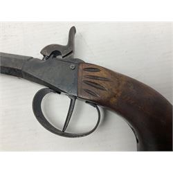 Percussion pocket pistol, 9cm octagonal barrel with German proof marks, figured walnut stock 21cm overall