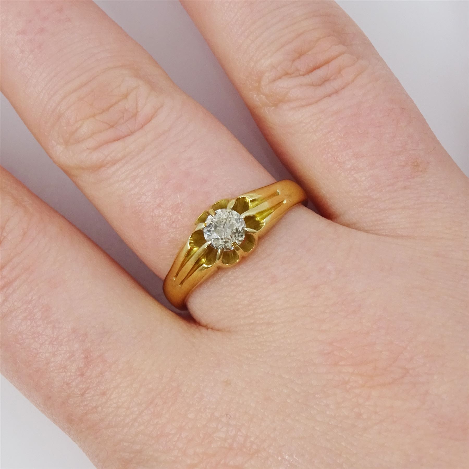Early 20th century gold diamond ring, eight claw set with a single old cut diamond of approx 0.45 carat, stamped 18ct