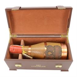 Rey Luis Felipe Gran Reserva, brandy, in American oak wrapped bottle, unknown contents and proof, within leather case 