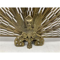 Pierced brass peacock style folding fire screen, H57cm