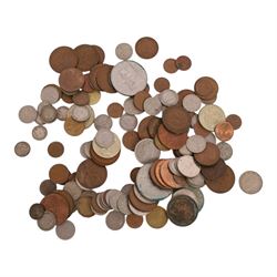 Approximately 89 grams of Great British pre-1920 and approximately 18 grams of Great British pre-1947 silver coins, together with various further Great British and world coins, and three ten shilling notes