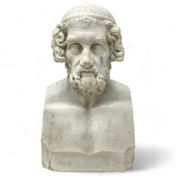 After the antique, 19th century classical style marble bust, carved as Homer, H33.5cm

