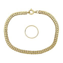 Gold link bracelet and a gold wedding band, both 9ct