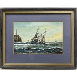 Jack Rigg (British 1927-2023): Scarborough Fishing Vessel Leaving the Harbour, watercolour signed 11cm x 17cm