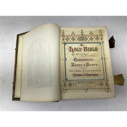 The Holy Bible, with a series of illustrations in chromo-lithograohy, together with a walking stick, wooden bowl and other collectables 