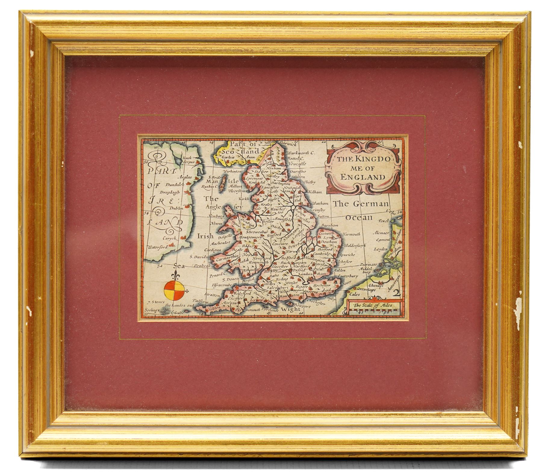 Pieter van den Keere (Flemish 1571-1646): 'The Kingdomes of England Scotland and Ireland', set of four 'Speed Miniature' 17th century engraved maps with hand-colouring pub. 1632, 8.5cm x 12cm (4)