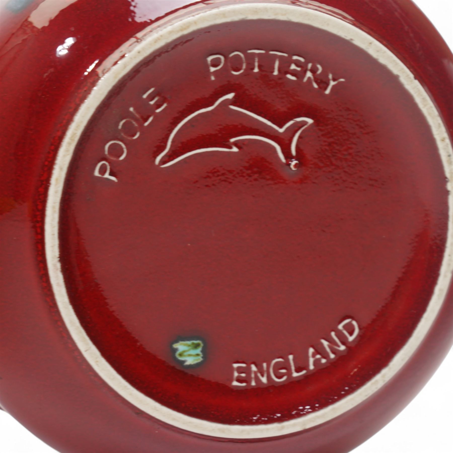 Poole pottery purse vase decorated in the Odyssey pattern, Odyssey pattern fern pot D17cm and a Poole Peacock pattern fern pot D19cm (3)