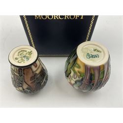 Two miniature Moorcroft vases, one decorated in the Lodge Hill pattern, circa 2007, H6cm,  and the other decorated in Made in Burslem circa 2011, H6cm  