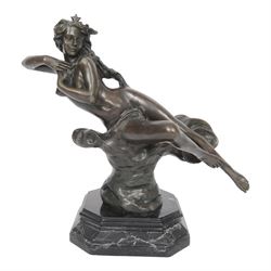 After Felix Maurice Charpentier, 'L`Etoile Filante', bronze sculpture of a female nude, wi...