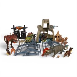 Kenner Jurassic Park Command Compound, Capture Copter, Jungle Explorer, Lost World Motorbike and rider, five Kenner Jurassic Park figures and a collection of dinosaur figures, including Kenner Jurassic Park JP05, JP06, JP08 and JP09, UKRD examples etc