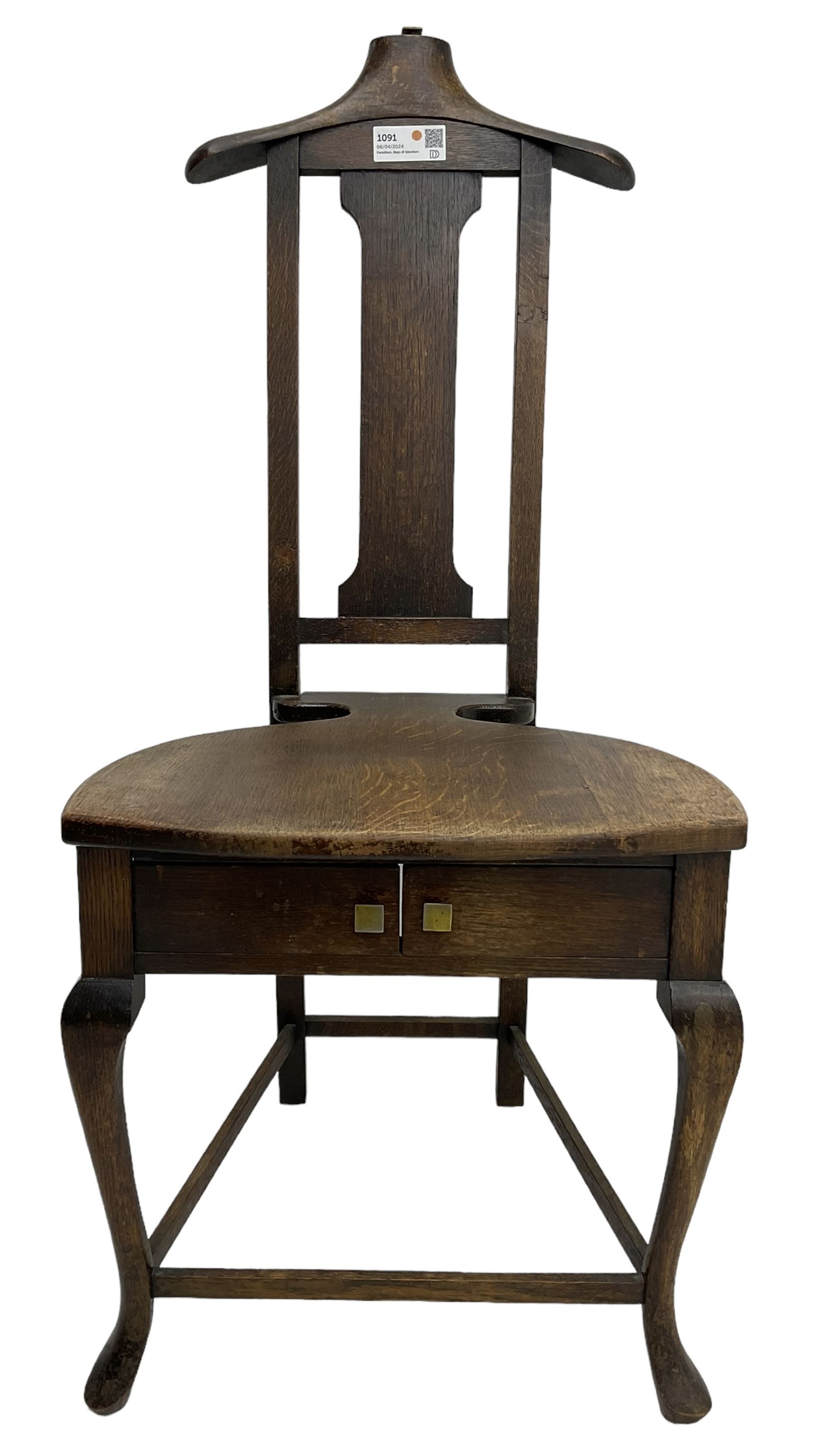 Papworth Industries Cambridge - early 20th century patented oak Gentleman's valet chair, fitted with two drawers to apron