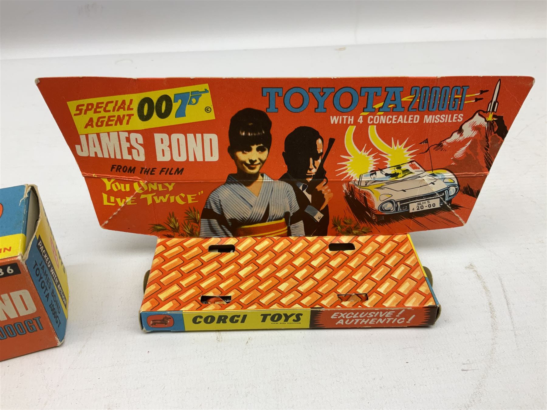 Corgi James Bond Toyota 2000GT from You Only Live Twice No.336, with inner display packaging and rocket launcher in boot with four missiles, leaflet in base, boxed