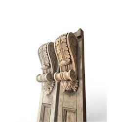 Pair of 19th century pine architectural pilasters, with painted terracotta capitols, with ...